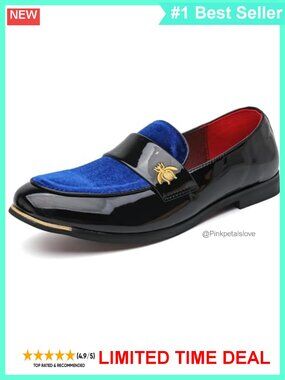 Velvet Patent Leather Loafers Gold Embroidery Slip On Dress Shoes